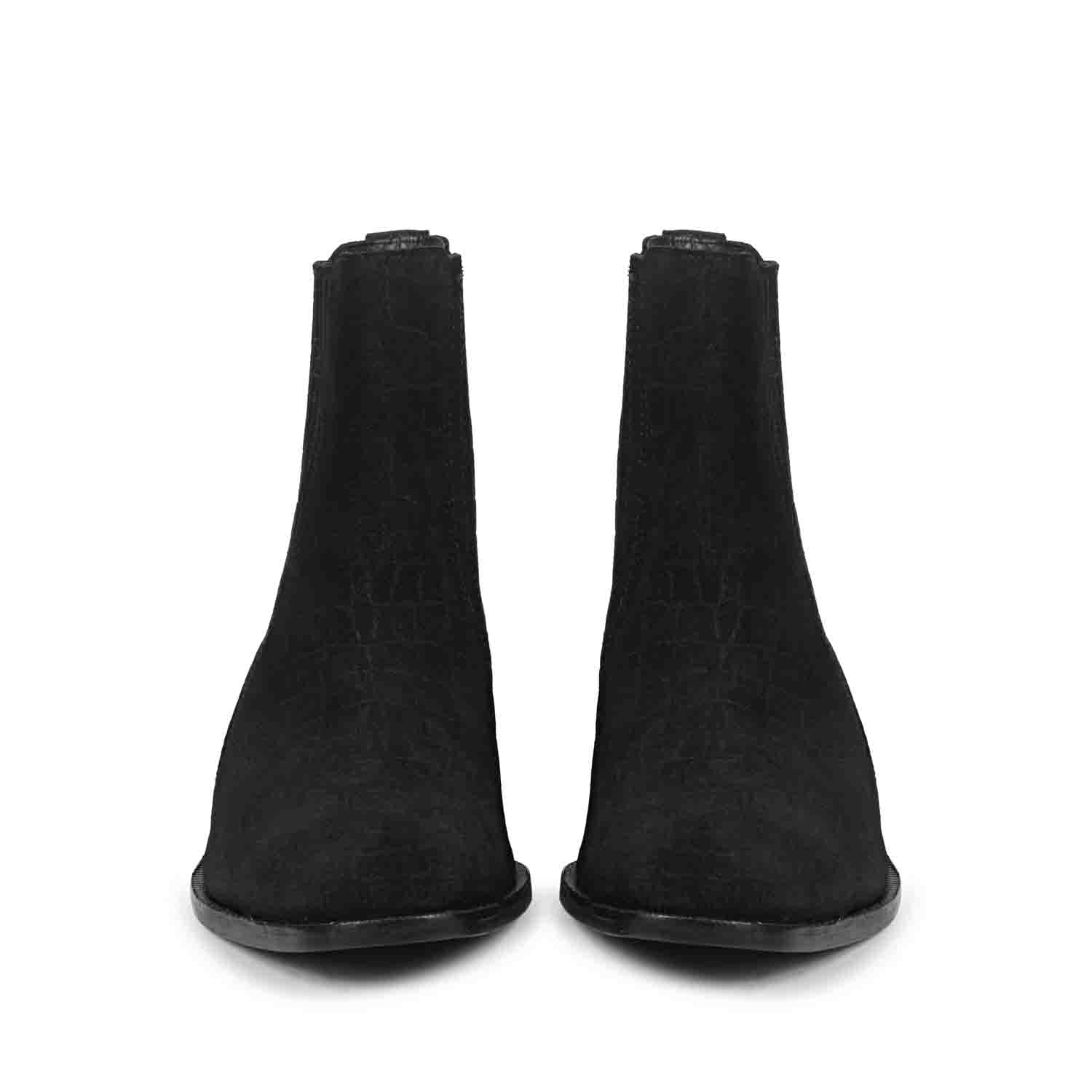 Saint Ollie Black Croco Print Suede Leather Chelsea boot