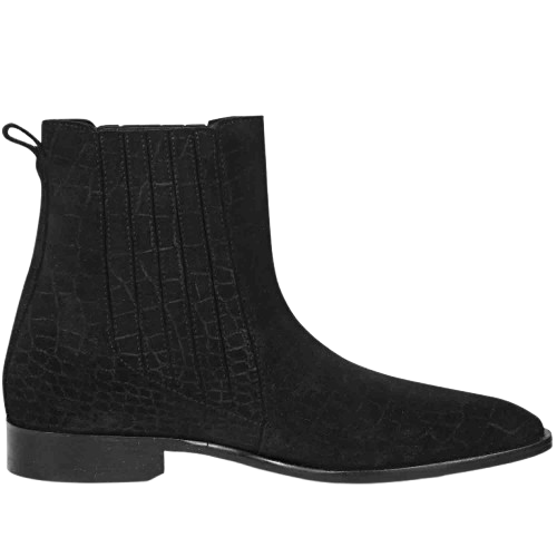 Saint Ollie Black Croco Print Suede Leather Chelsea boot